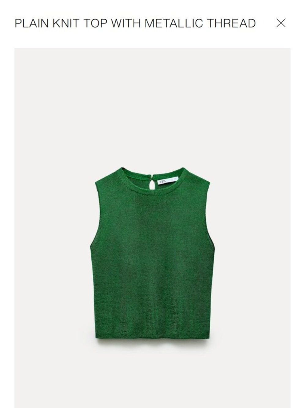 NWOT - Zara - Green Knit Top with Metallic Thread - Size Medium